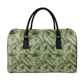 Green Tropical Palm Leaf Pattern Print Leather Duffel Bag
