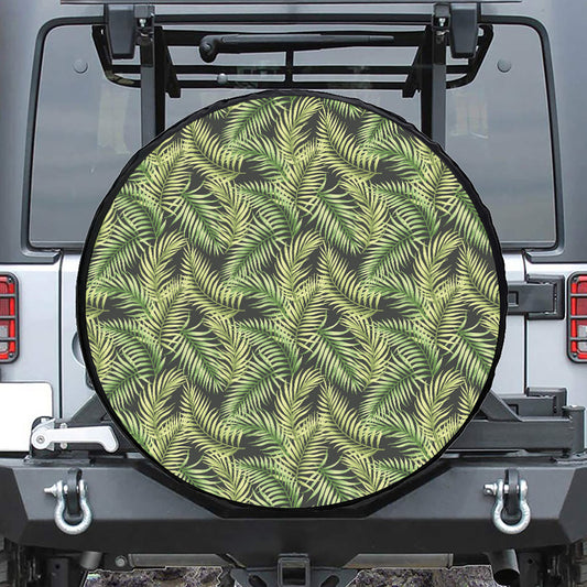 Green Tropical Palm Leaf Pattern Print Leather Spare Tire Cover
