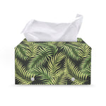Green Tropical Palm Leaf Pattern Print Leather Tissue Box Cover