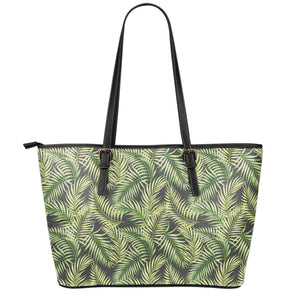 Green Tropical Palm Leaf Pattern Print Leather Tote Bag