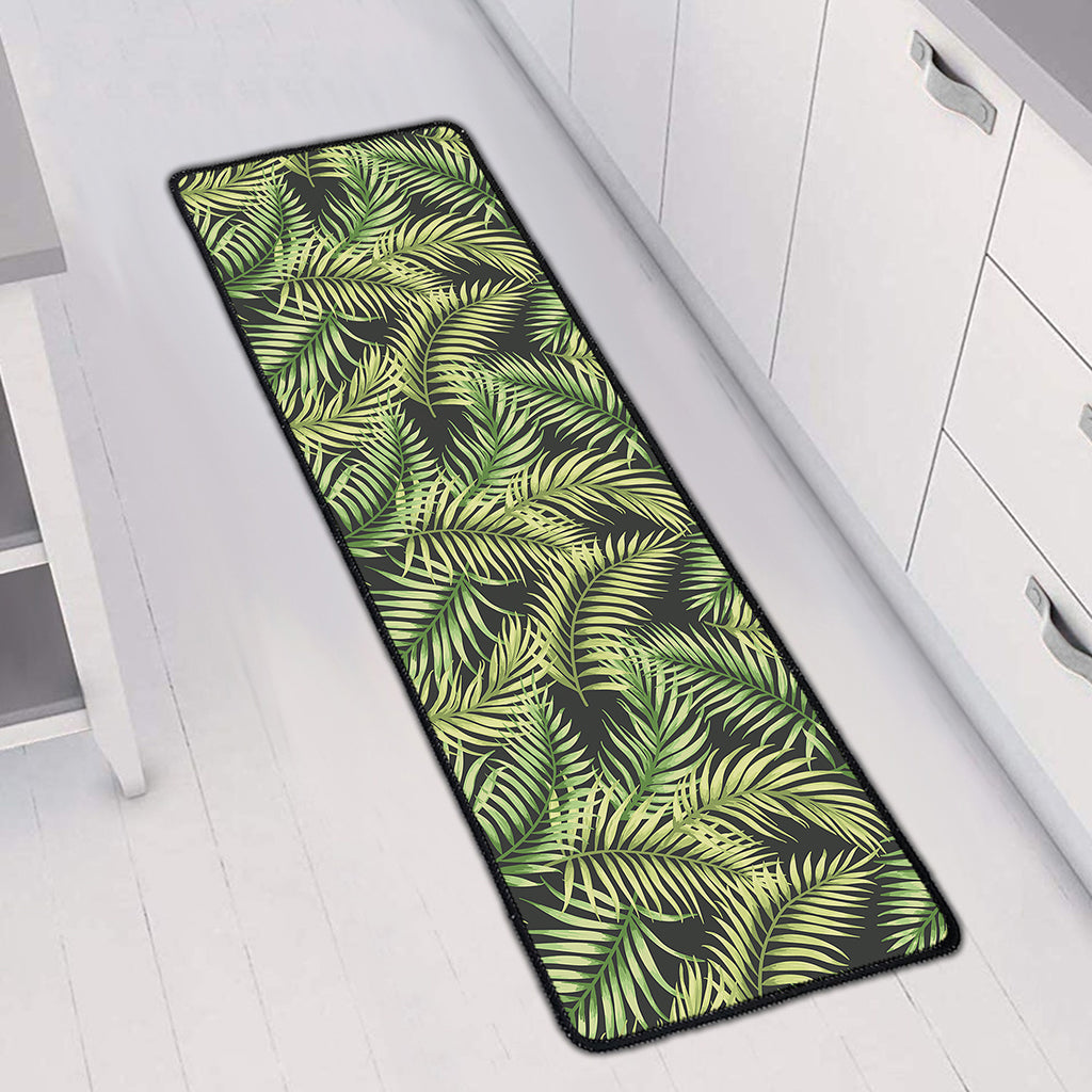 Green Tropical Palm Leaf Pattern Print Long Kitchen Mat