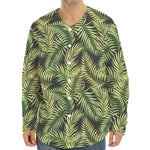 Green Tropical Palm Leaf Pattern Print Long Sleeve Baseball Jersey