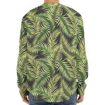 Green Tropical Palm Leaf Pattern Print Long Sleeve Baseball Jersey