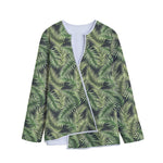 Green Tropical Palm Leaf Pattern Print Long Sleeve Short Coat