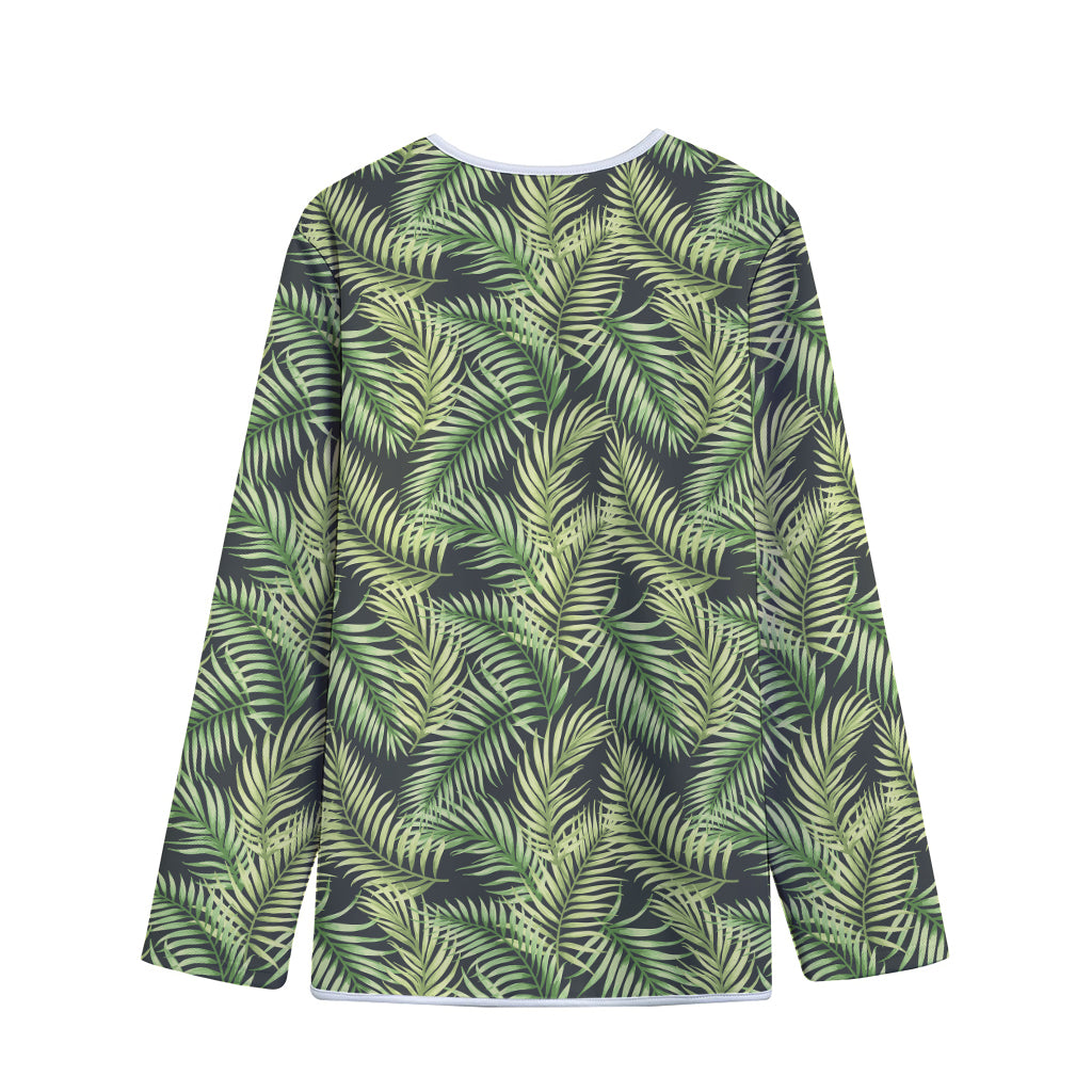 Green Tropical Palm Leaf Pattern Print Long Sleeve Short Coat