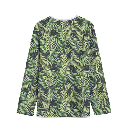 Green Tropical Palm Leaf Pattern Print Long Sleeve Short Coat