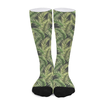 Green Tropical Palm Leaf Pattern Print Long Socks