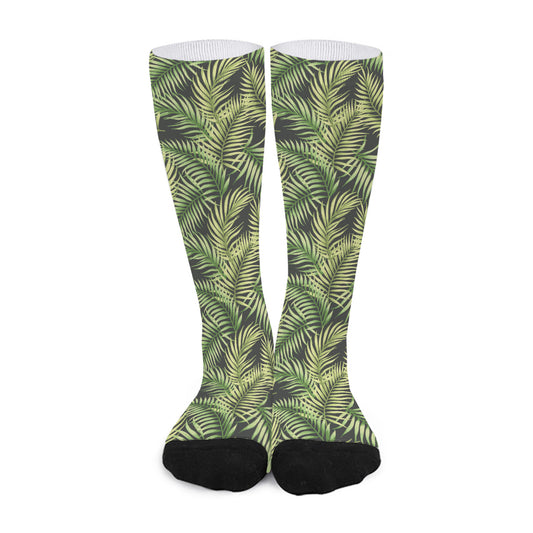 Green Tropical Palm Leaf Pattern Print Long Socks