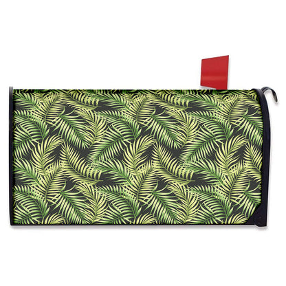 Green Tropical Palm Leaf Pattern Print Mailbox Cover