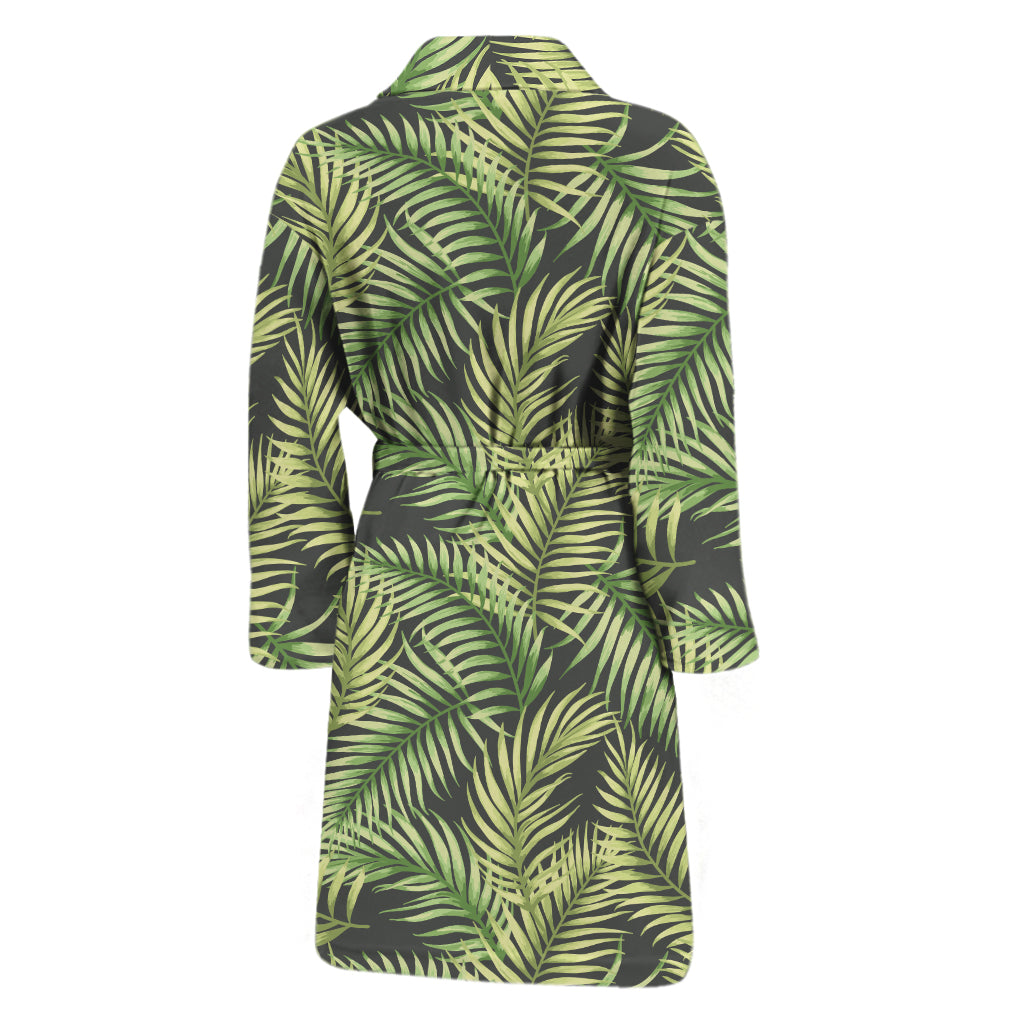 Green Tropical Palm Leaf Pattern Print Men's Bathrobe