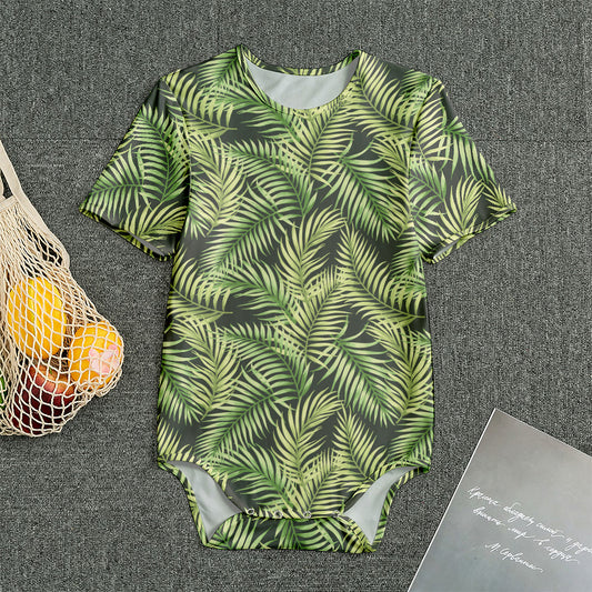 Green Tropical Palm Leaf Pattern Print Men's Bodysuit