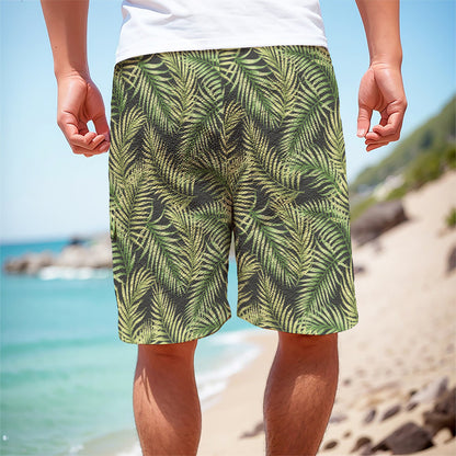 Green Tropical Palm Leaf Pattern Print Men's Cargo Shorts