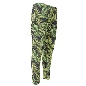 Green Tropical Palm Leaf Pattern Print Men's Compression Pants