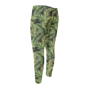 Green Tropical Palm Leaf Pattern Print Men's Compression Pants