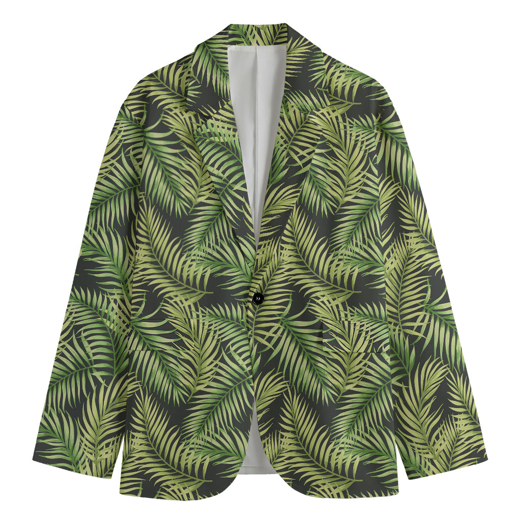 Green Tropical Palm Leaf Pattern Print Men's Cotton Blazer