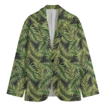 Green Tropical Palm Leaf Pattern Print Men's Cotton Blazer
