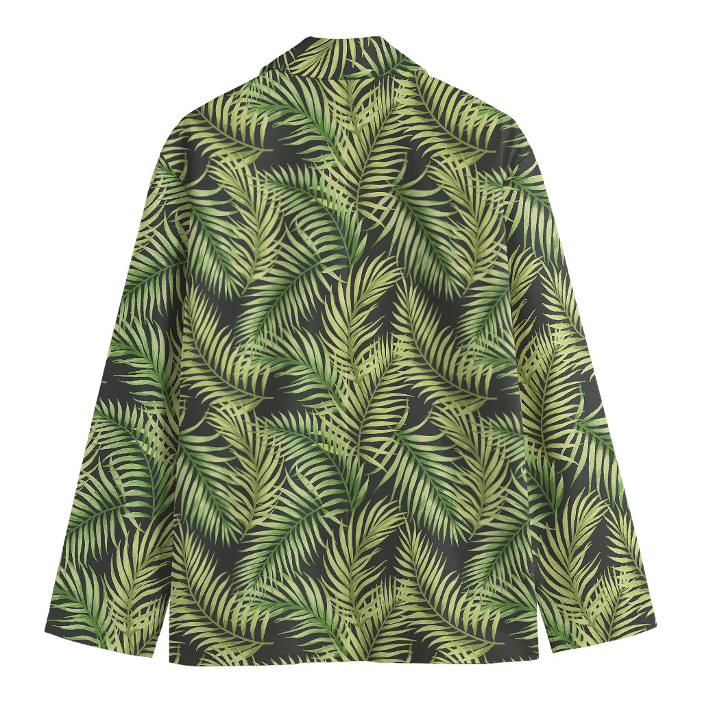 Green Tropical Palm Leaf Pattern Print Men's Cotton Blazer
