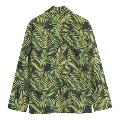 Green Tropical Palm Leaf Pattern Print Men's Cotton Blazer