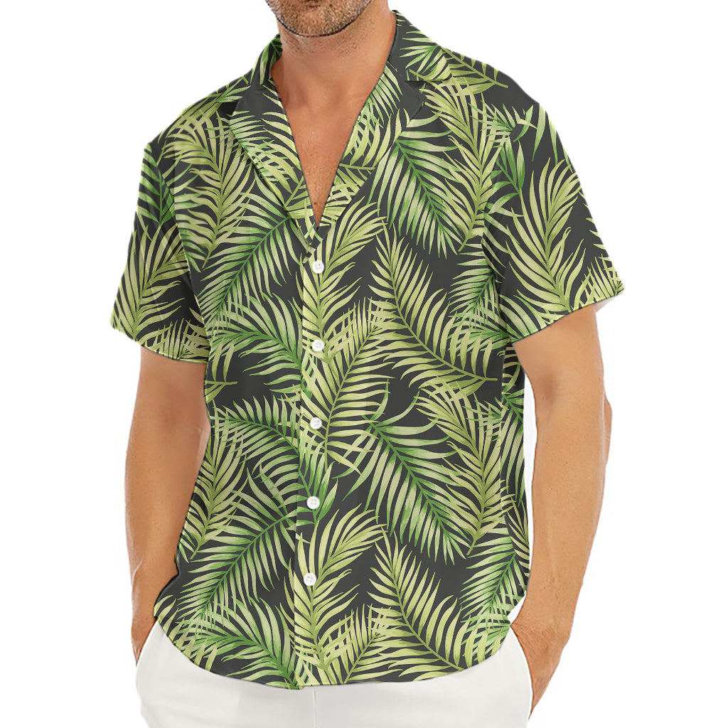 Green Tropical Palm Leaf Pattern Print Men's Deep V-Neck Shirt