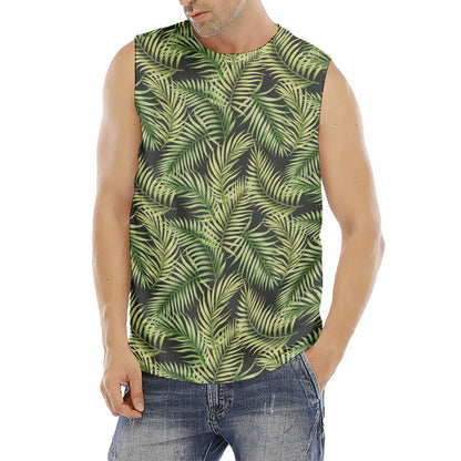 Green Tropical Palm Leaf Pattern Print Men's Fitness Tank Top