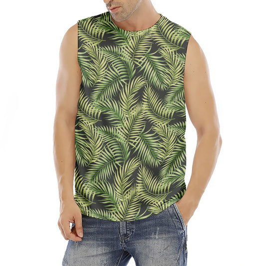 Green Tropical Palm Leaf Pattern Print Men's Fitness Tank Top