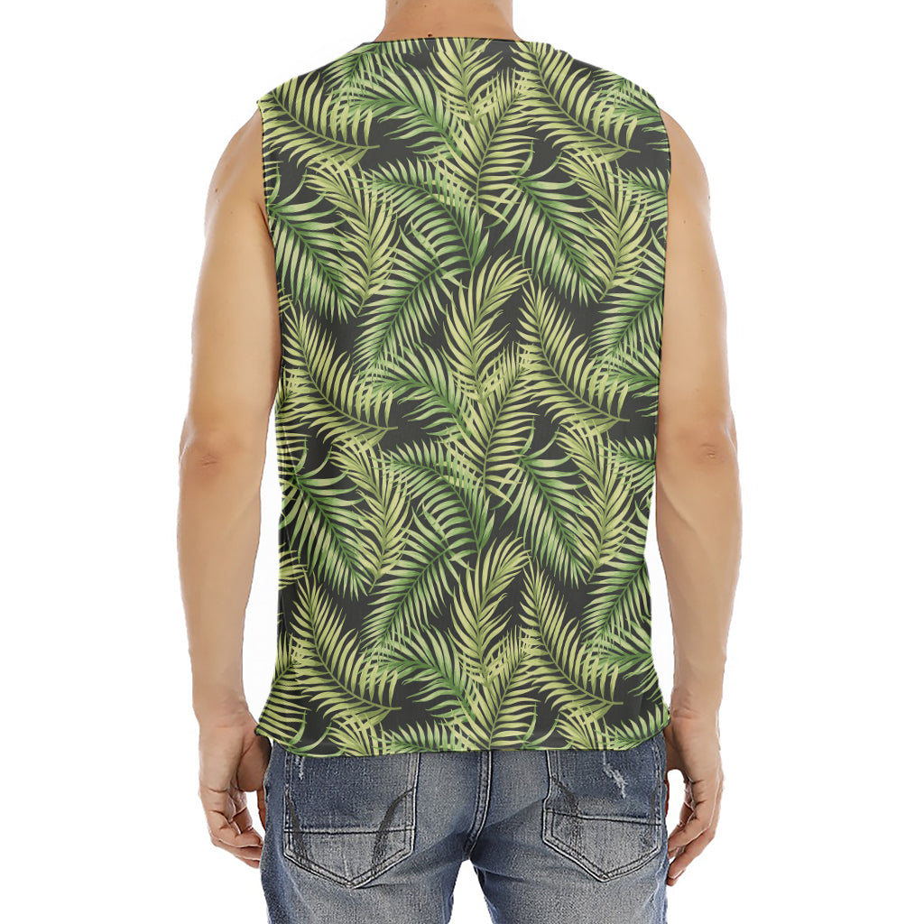 Green Tropical Palm Leaf Pattern Print Men's Fitness Tank Top