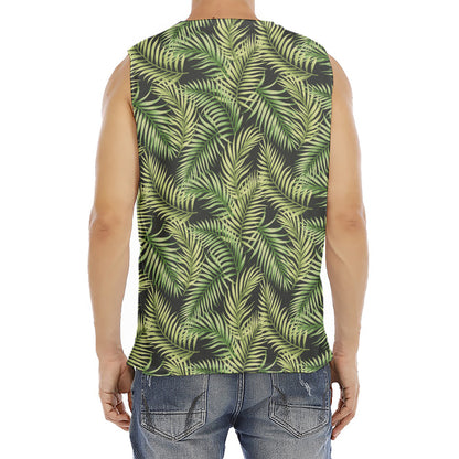 Green Tropical Palm Leaf Pattern Print Men's Fitness Tank Top