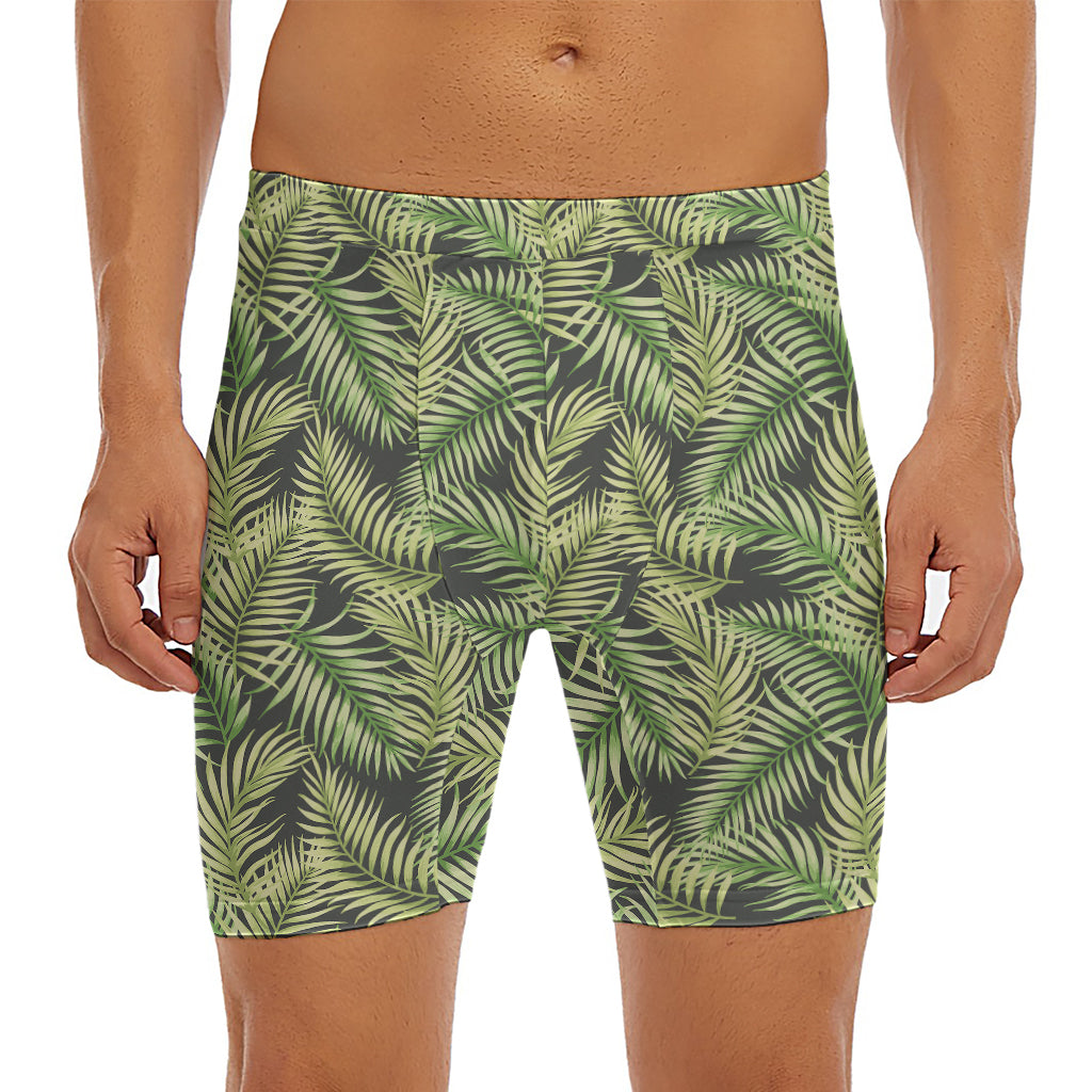 Green Tropical Palm Leaf Pattern Print Men's Long Boxer Briefs