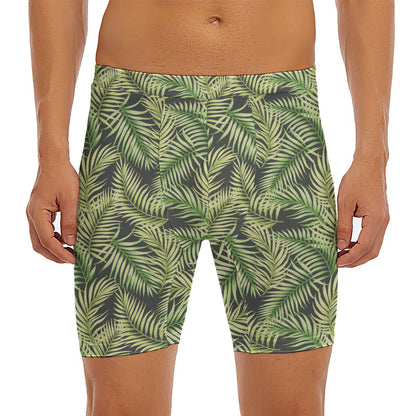 Green Tropical Palm Leaf Pattern Print Men's Long Boxer Briefs