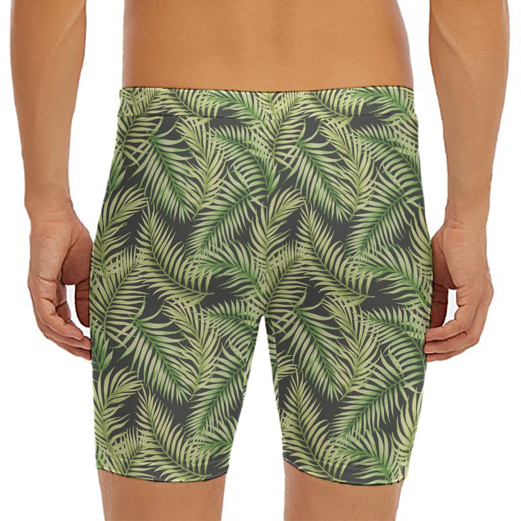 Green Tropical Palm Leaf Pattern Print Men's Long Boxer Briefs