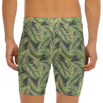 Green Tropical Palm Leaf Pattern Print Men's Long Boxer Briefs