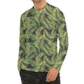 Green Tropical Palm Leaf Pattern Print Men's Long Sleeve Rash Guard