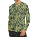 Green Tropical Palm Leaf Pattern Print Men's Long Sleeve Rash Guard
