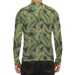 Green Tropical Palm Leaf Pattern Print Men's Long Sleeve Rash Guard