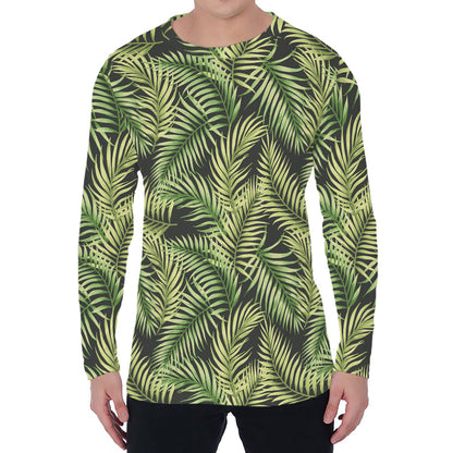 Green Tropical Palm Leaf Pattern Print Men's Long Sleeve T-Shirt