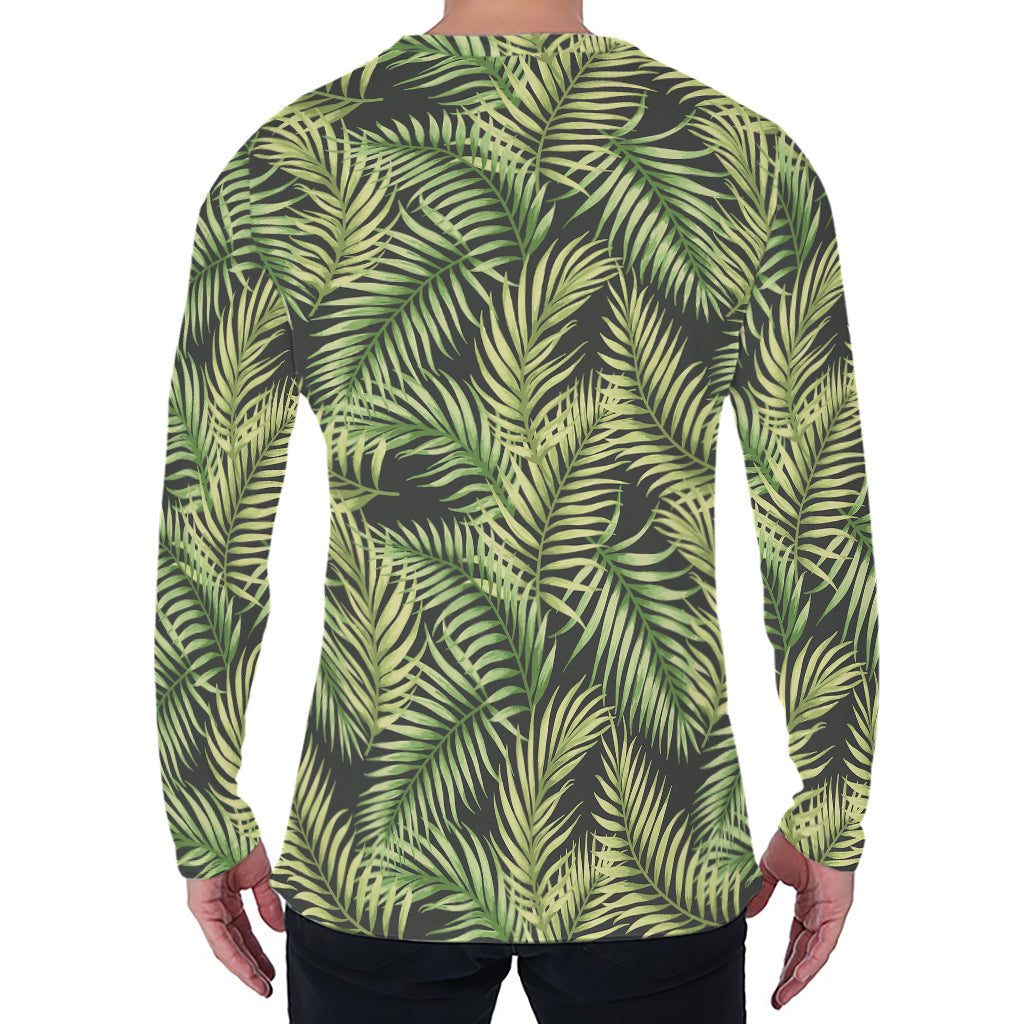 Green Tropical Palm Leaf Pattern Print Men's Long Sleeve T-Shirt