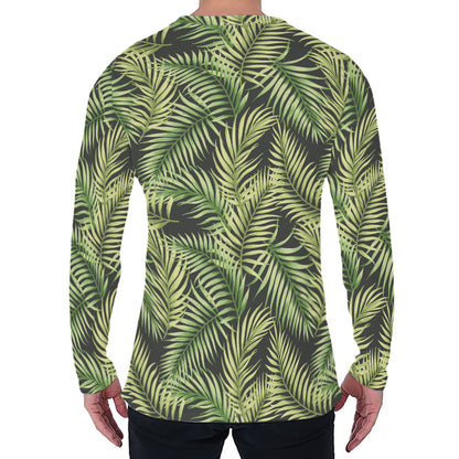 Green Tropical Palm Leaf Pattern Print Men's Long Sleeve T-Shirt