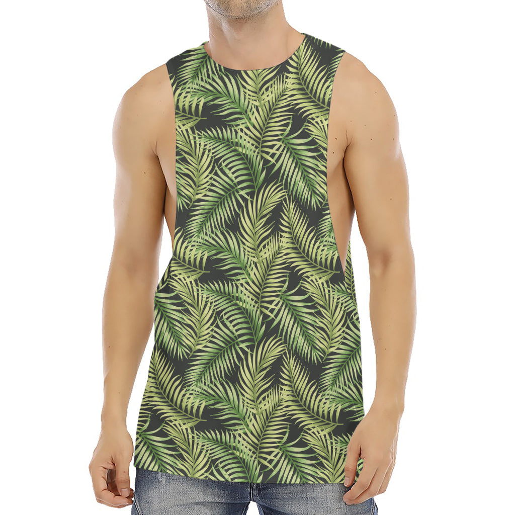 Green Tropical Palm Leaf Pattern Print Men's Muscle Tank Top