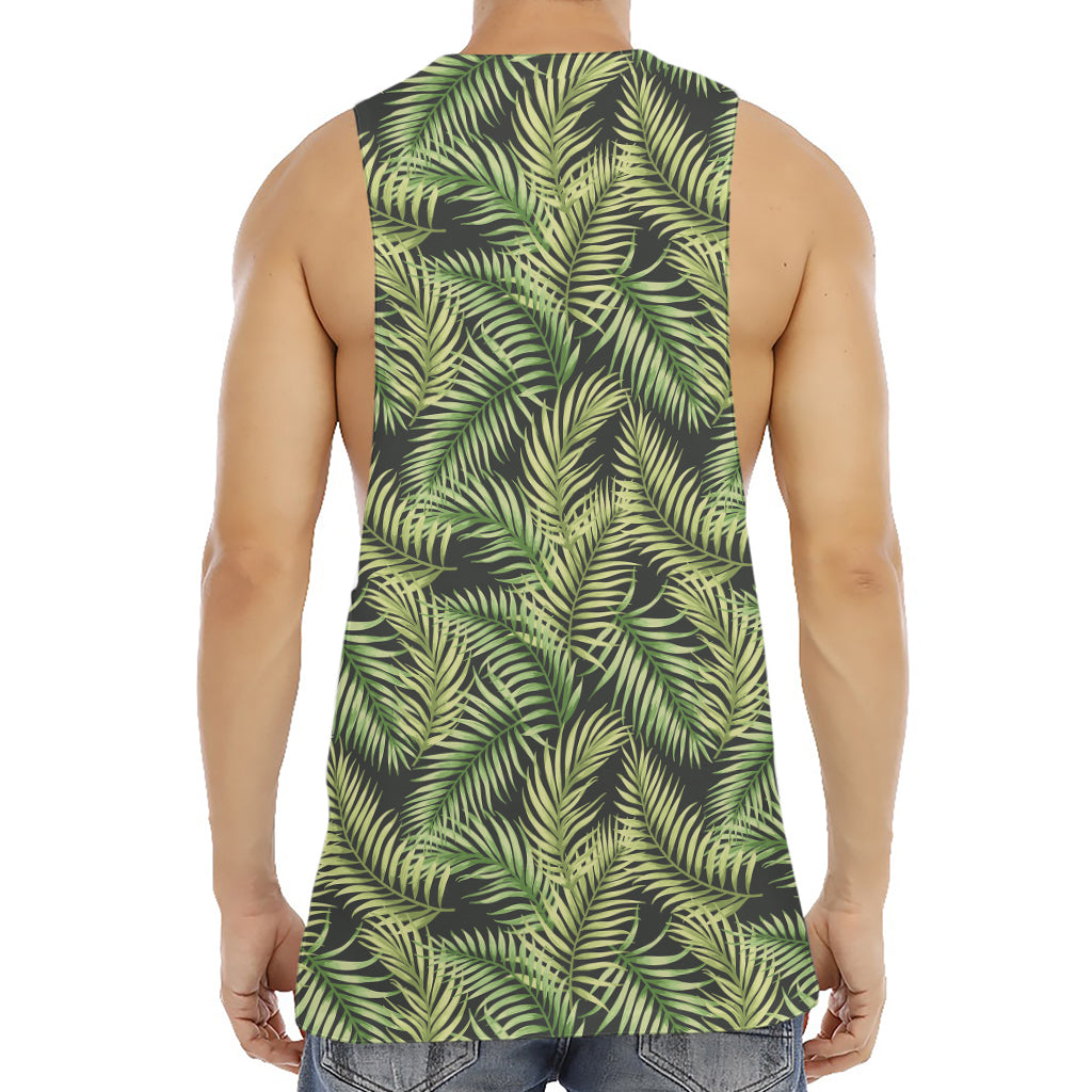 Green Tropical Palm Leaf Pattern Print Men's Muscle Tank Top