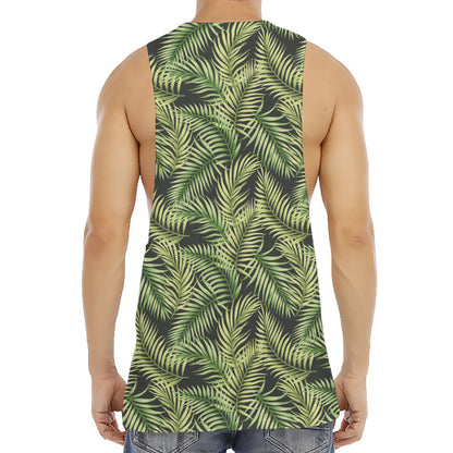 Green Tropical Palm Leaf Pattern Print Men's Muscle Tank Top