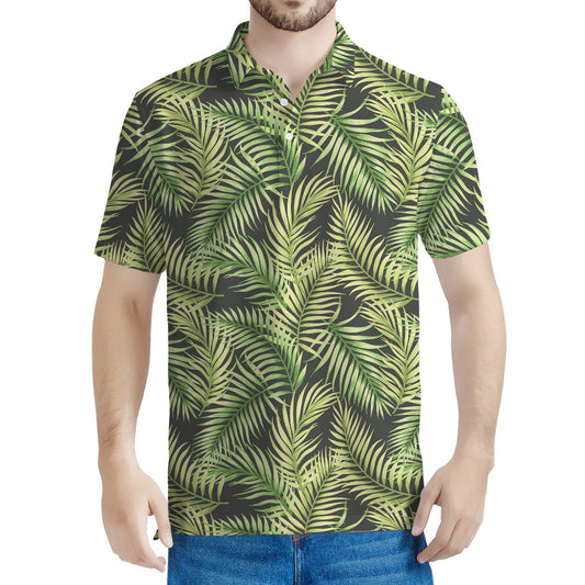 Green Tropical Palm Leaf Pattern Print Men's Polo Shirt