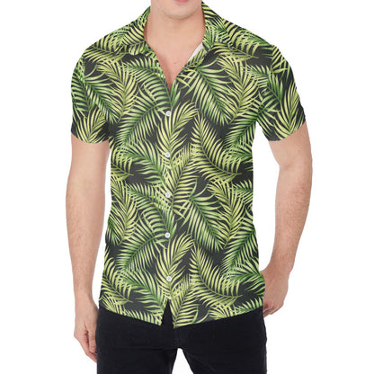 Green Tropical Palm Leaf Pattern Print Men's Shirt