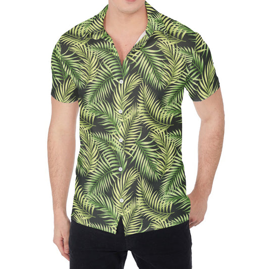 Green Tropical Palm Leaf Pattern Print Men's Shirt
