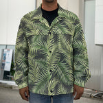 Green Tropical Palm Leaf Pattern Print Men's Shirt Jacket