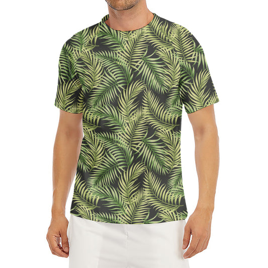 Green Tropical Palm Leaf Pattern Print Men's Short Sleeve Rash Guard