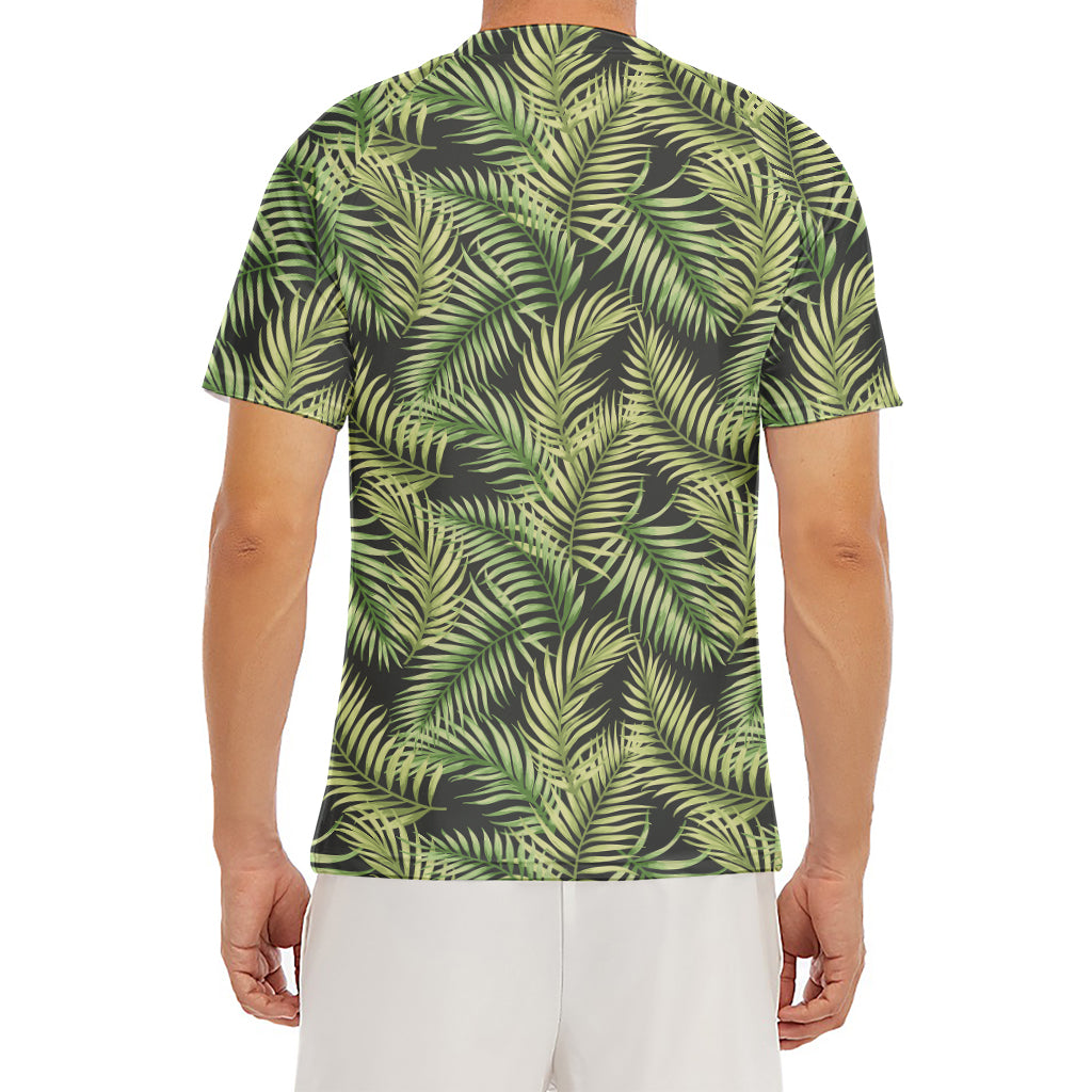 Green Tropical Palm Leaf Pattern Print Men's Short Sleeve Rash Guard