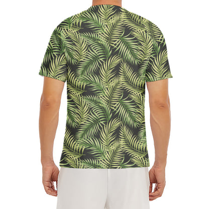 Green Tropical Palm Leaf Pattern Print Men's Short Sleeve Rash Guard