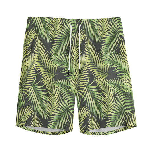 Green Tropical Palm Leaf Pattern Print Men's Sports Shorts
