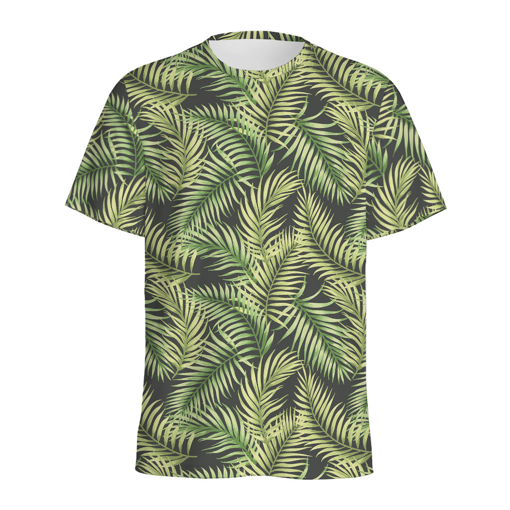 Green Tropical Palm Leaf Pattern Print Men's Sports T-Shirt