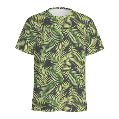 Green Tropical Palm Leaf Pattern Print Men's Sports T-Shirt